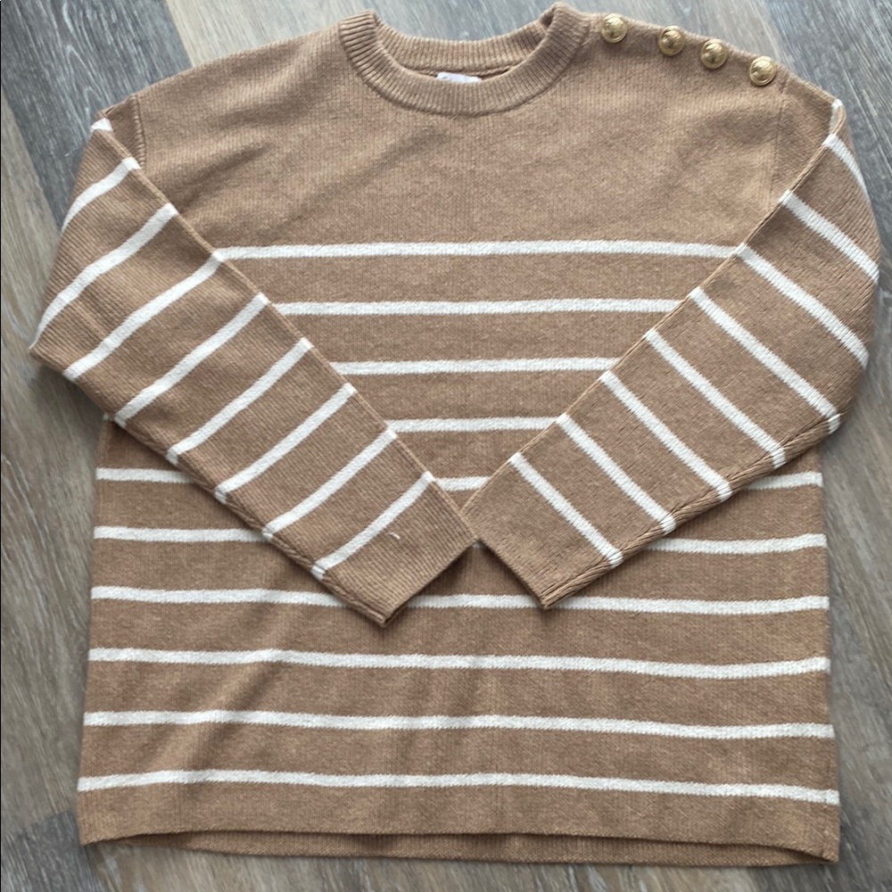 NWOT Striped Tan Sweater with Button Detail